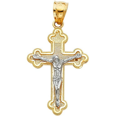 14K Two-Tone Gold Holy Bible with Cross Pendant on an Adjustable Chain Necklace 
